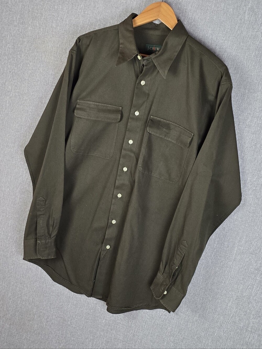 Vtg J. Crew Oarsman Drk Green Button Down Shirt Long Sleeve Sz L-Tall